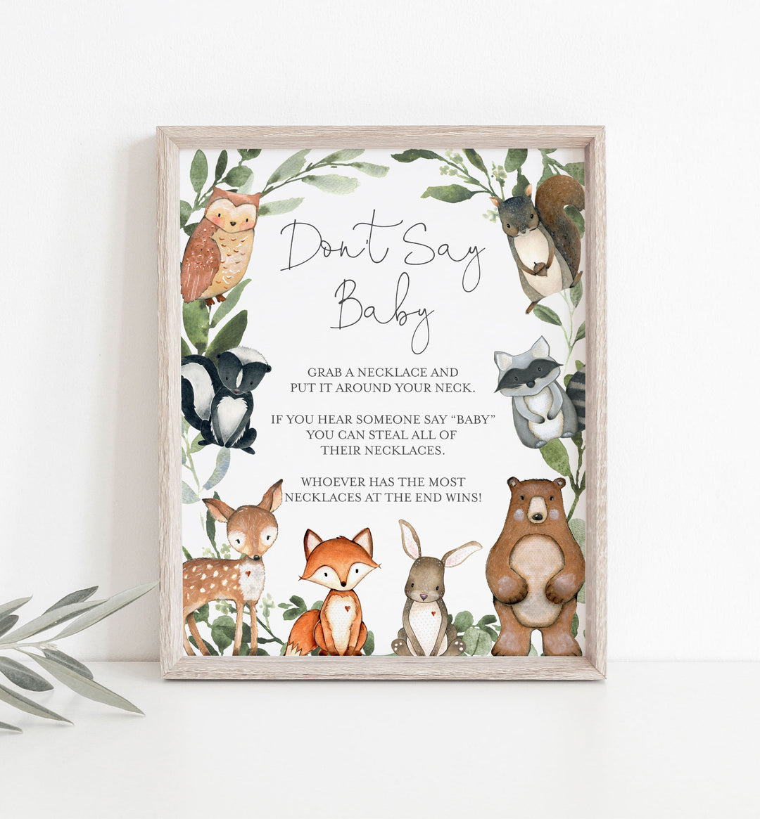 Woodland Animals Baby Shower Don't Say Baby Game Printable