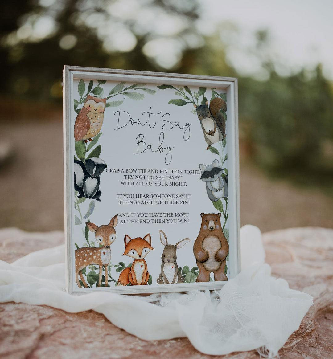 Woodland Animals Baby Shower Don't Say Baby Game Printable