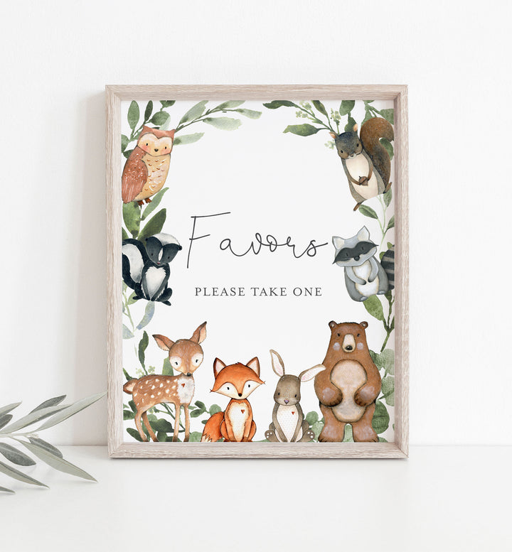 Woodland Animals Baby Shower Favours Sign Printable