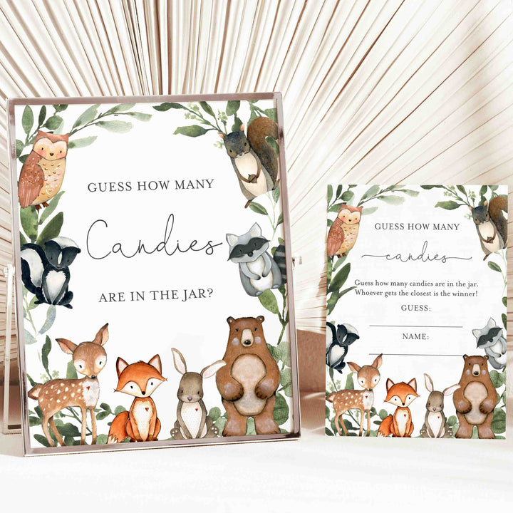 Woodland Animals Baby Shower Guess How Many Candies Game Printable