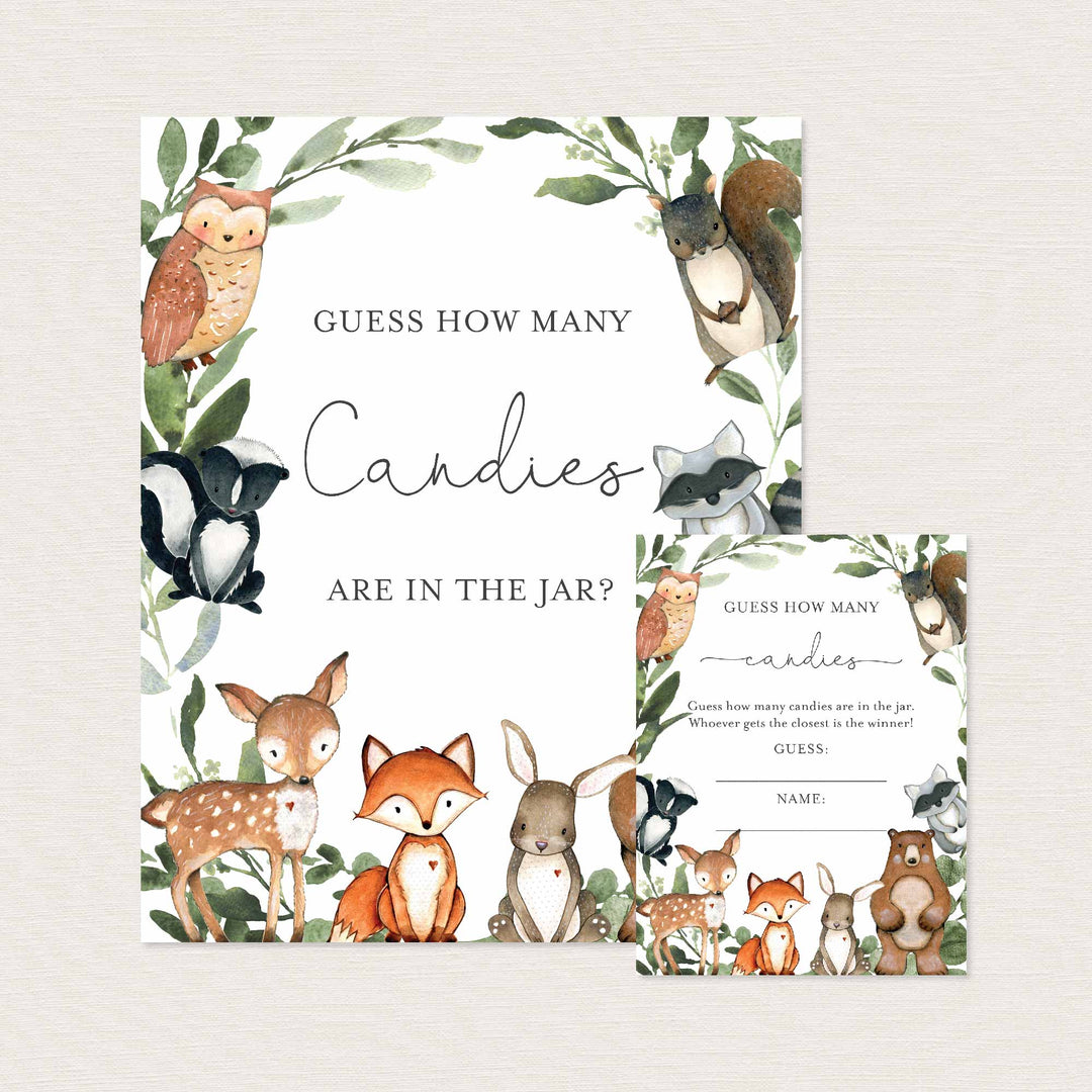 Woodland Animals Baby Shower Guess How Many Candies Game Printable