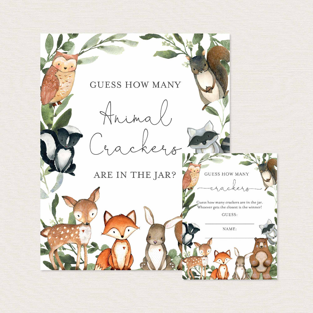 Woodland Animals Baby Shower Guess How Many Animal Crackers Game Printable