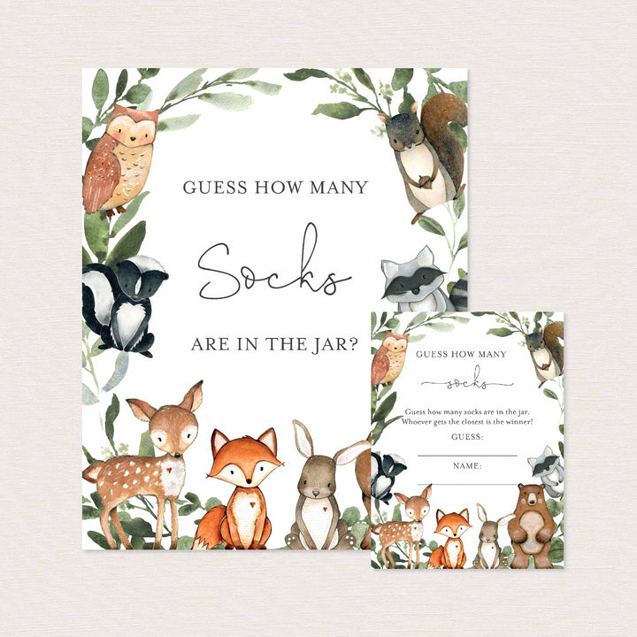 Woodland Animals Baby Shower Guess How Many Socks Game Printable