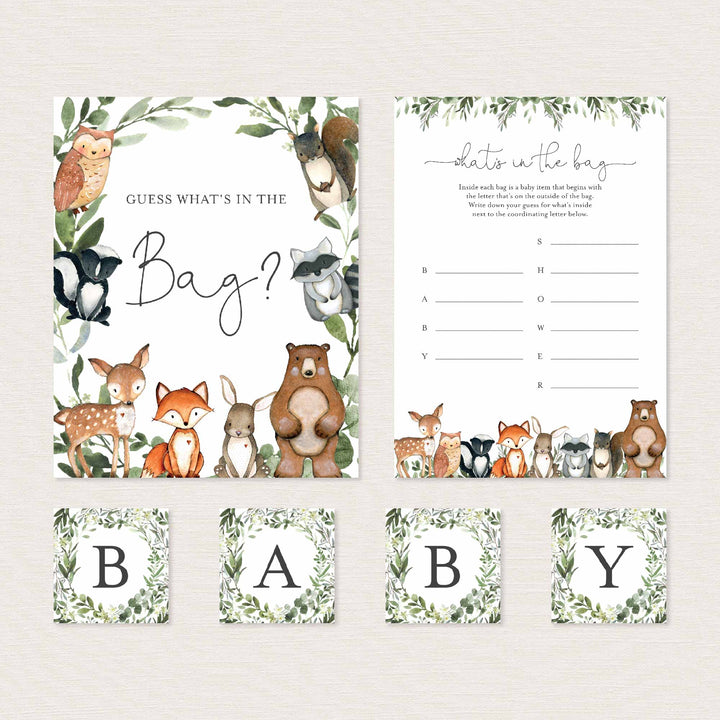 Woodland Animals Baby Shower Guess What's In The Bag Game