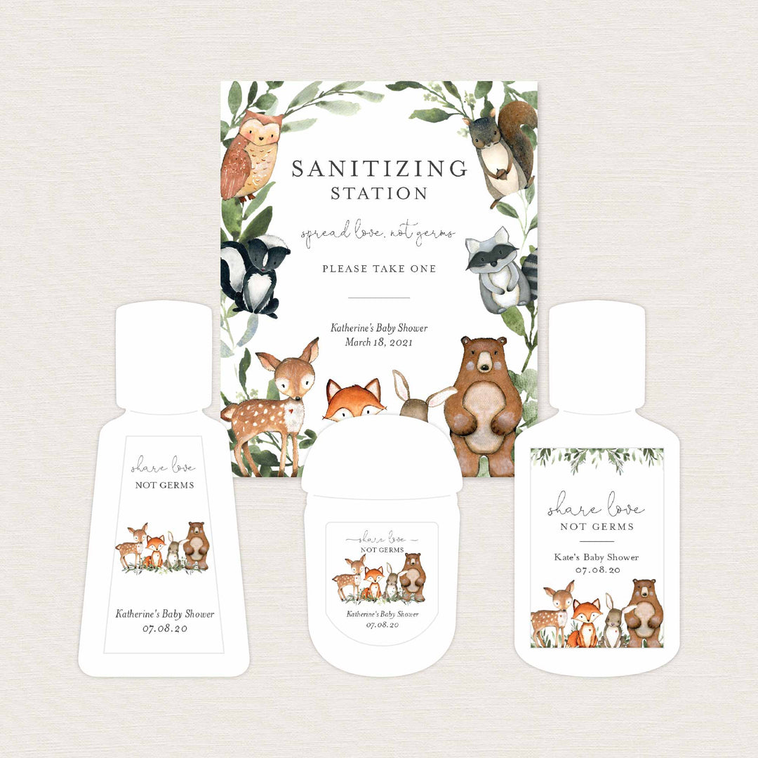 Woodland Animals Baby Shower Hand Sanitizer Label