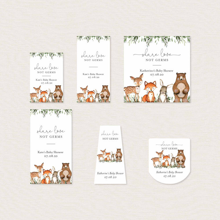 Woodland Animals Baby Shower Hand Sanitizer Label