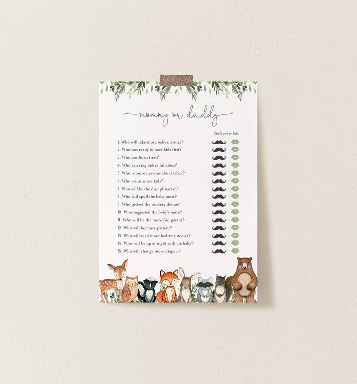 Woodland Animals Baby Shower Mummy or Daddy Game Printable