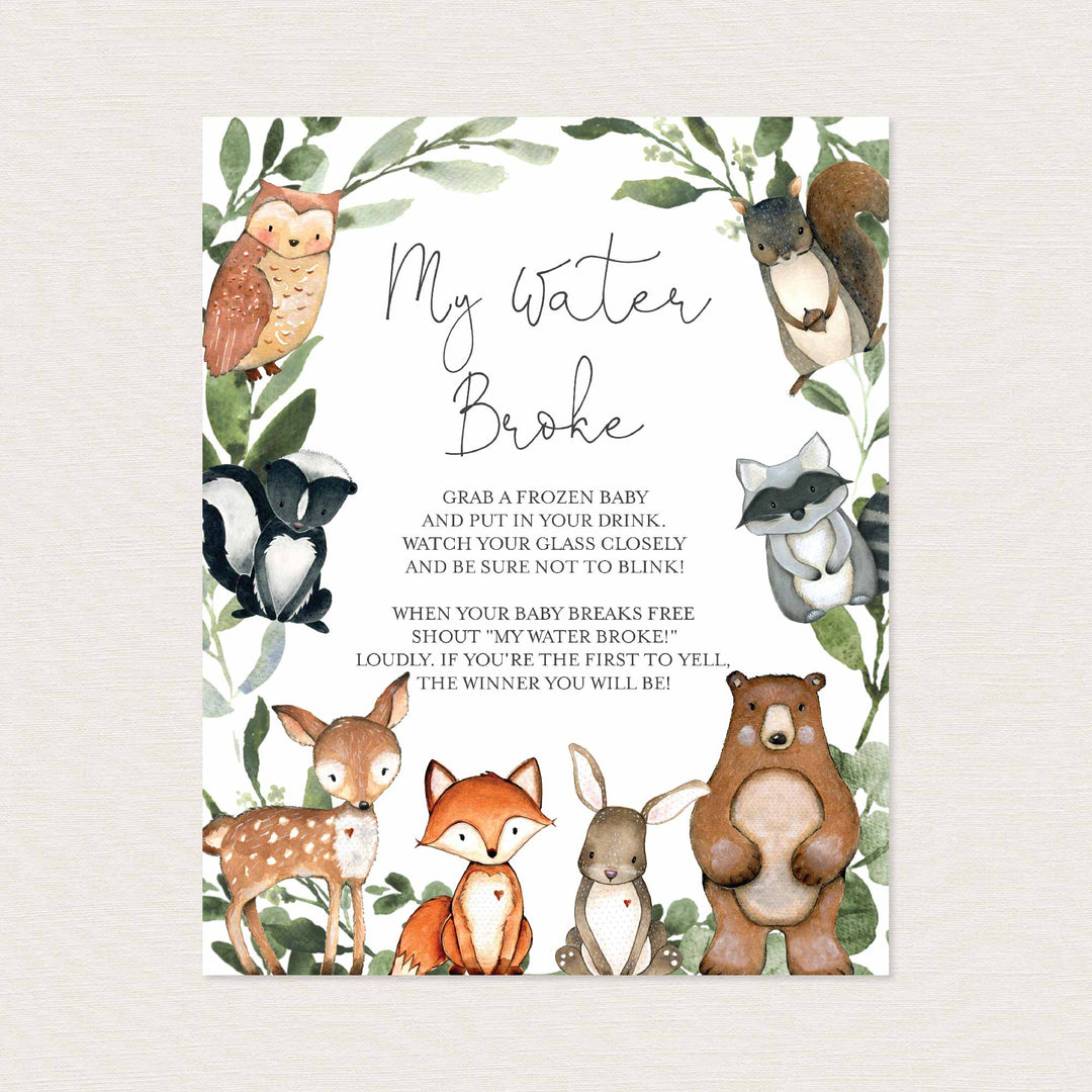 Woodland Animals Baby Shower My Water Broke Game Printable