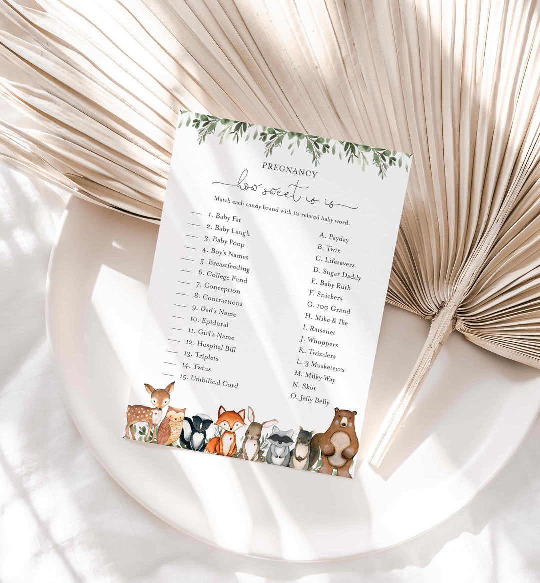 Woodland Animals Baby Shower Pregnancy How Sweet It Is Game Printable