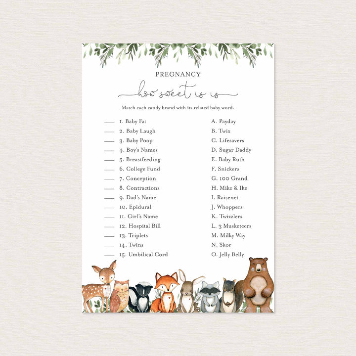 Woodland Animals Baby Shower Pregnancy How Sweet It Is Game Printable