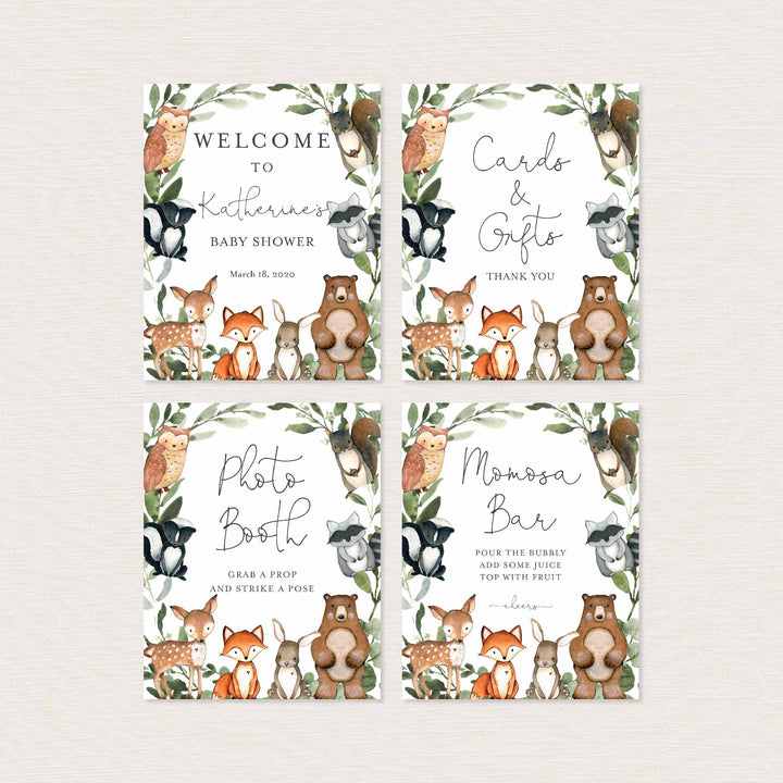 Woodland Animals Baby Shower Table Signs Bundle Printable