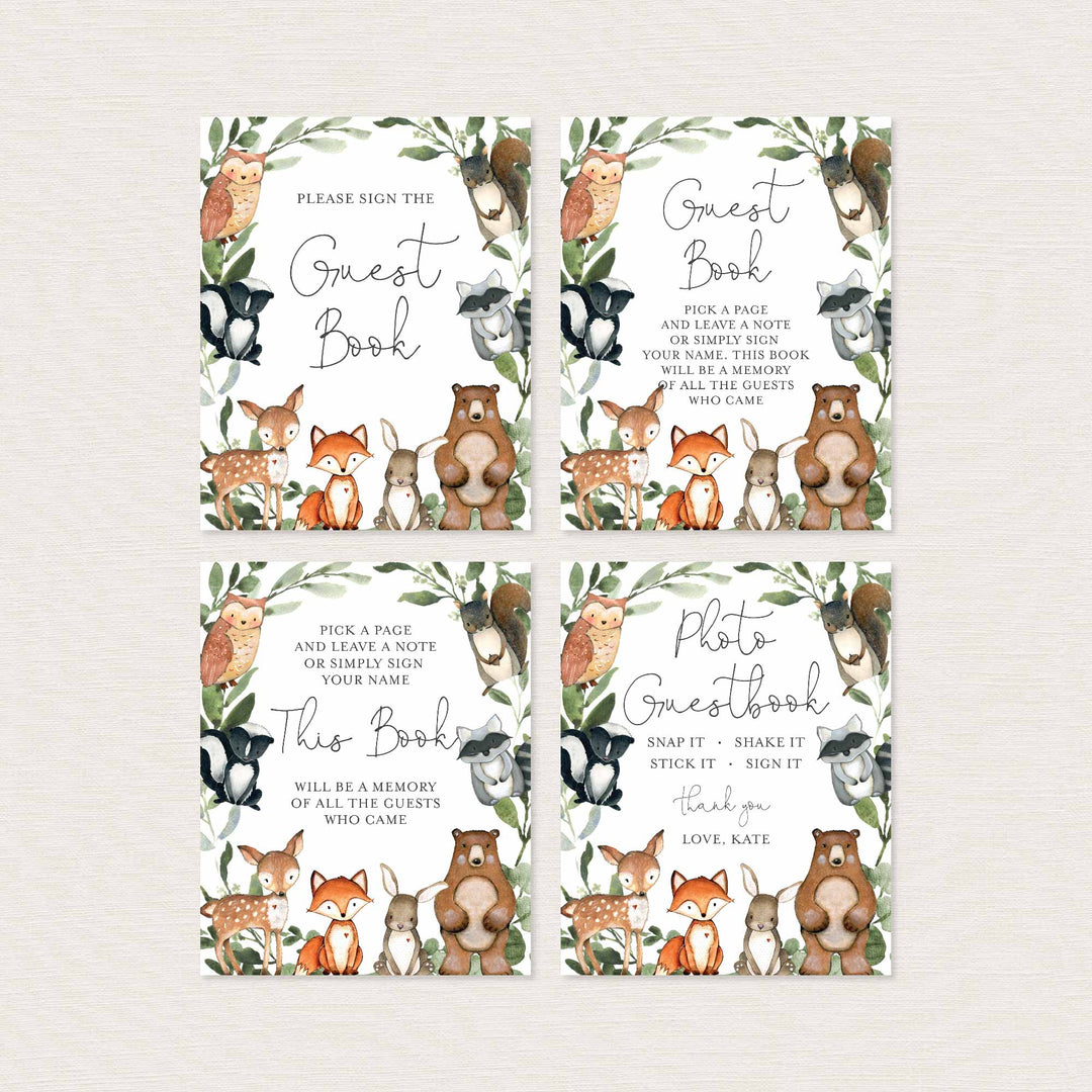 Woodland Animals Baby Shower Table Signs Bundle Printable