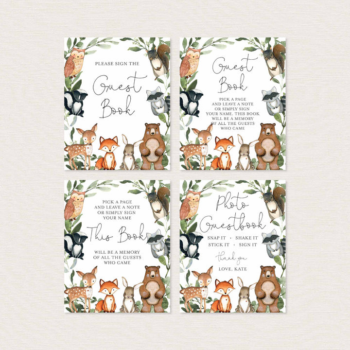 Woodland Animals Baby Shower Table Signs Bundle Printable