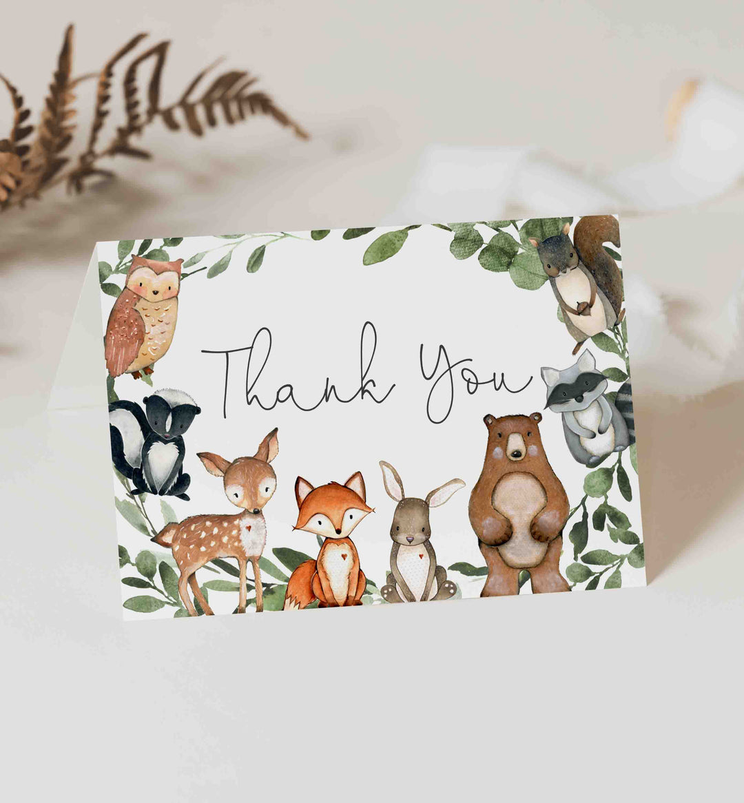 Woodland Animals Baby Shower Thank You Card Printable