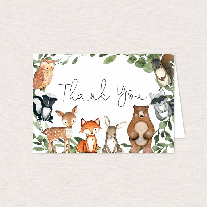 Woodland Animals Baby Shower Thank You Card Printable