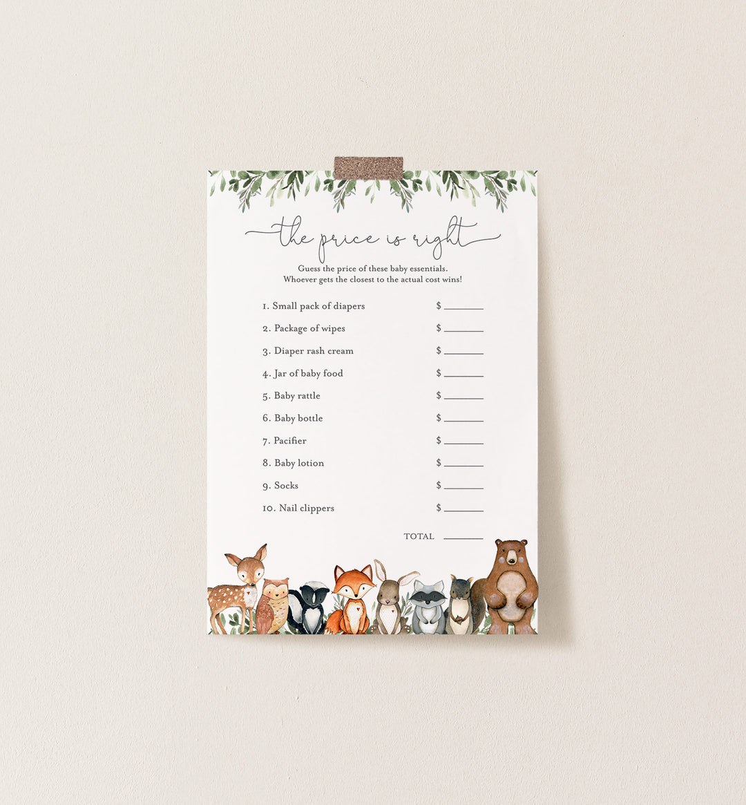 Woodland Animals Baby Shower The Price Is Right Game Printable