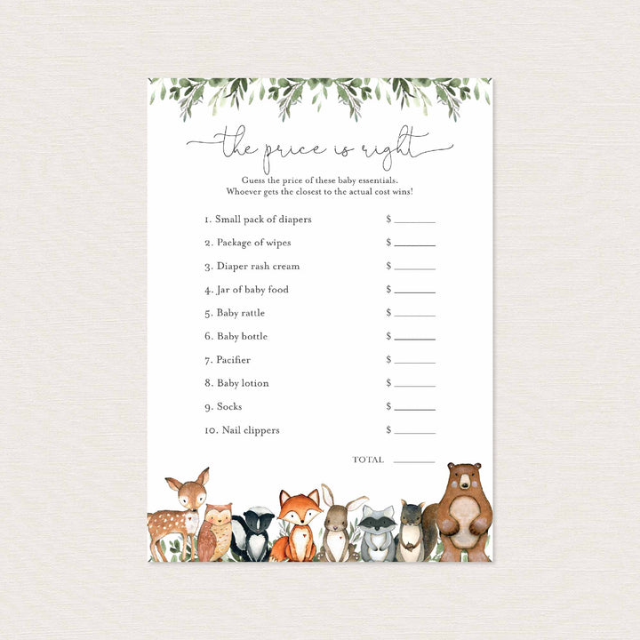 Woodland Animals Baby Shower The Price Is Right Game Printable