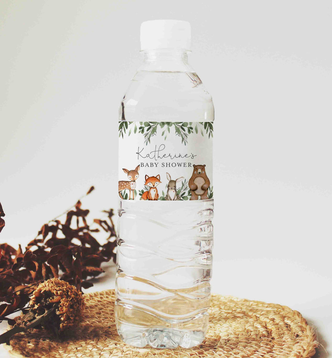 Woodland Animals Baby Shower Water Bottle Label Printable