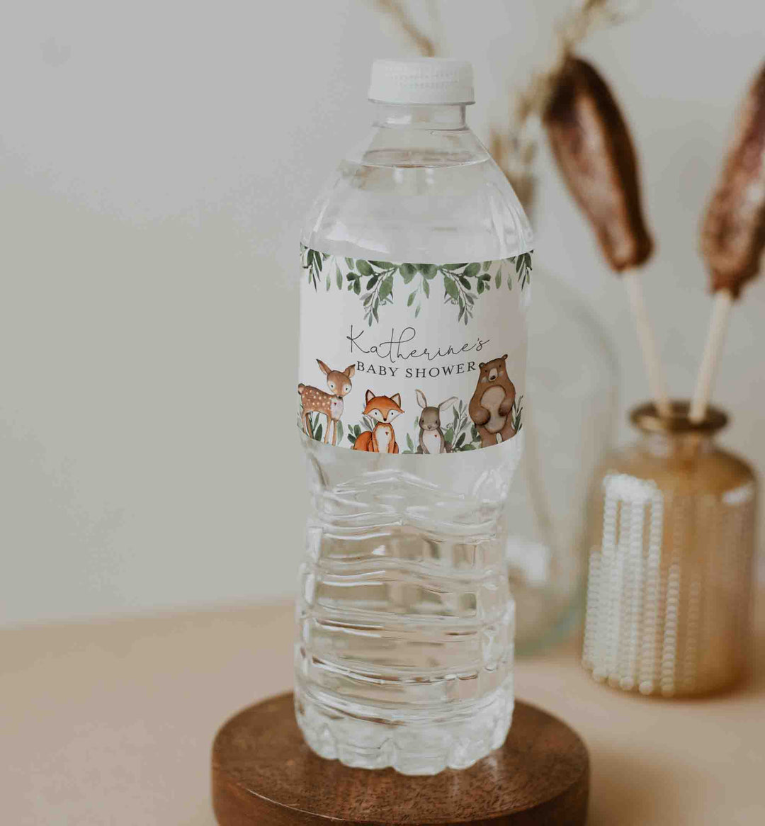 Woodland Animals Baby Shower Water Bottle Label Printable