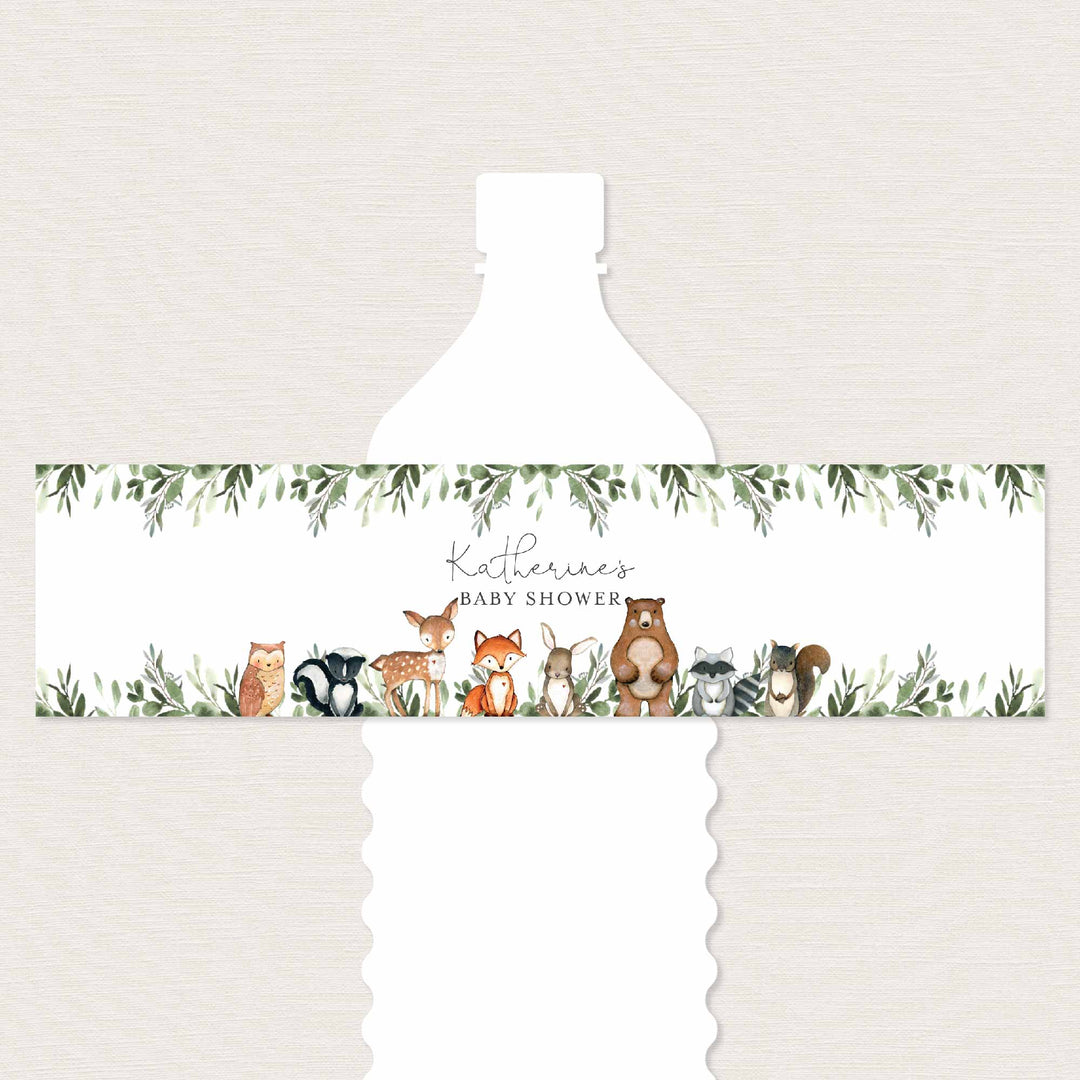 Woodland Animals Baby Shower Water Bottle Label Printable