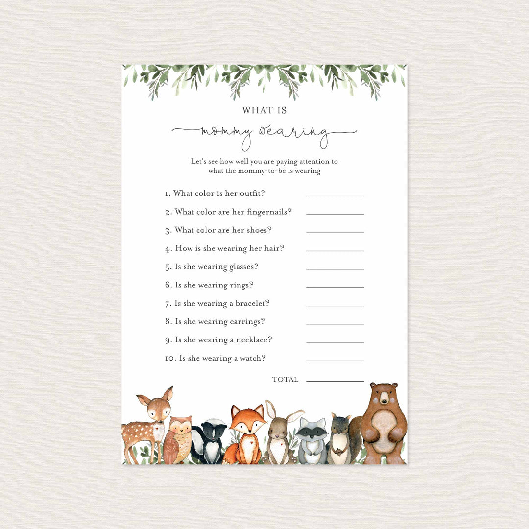 Woodland Animals Baby Shower What Is Mummy Wearing Game Printable
