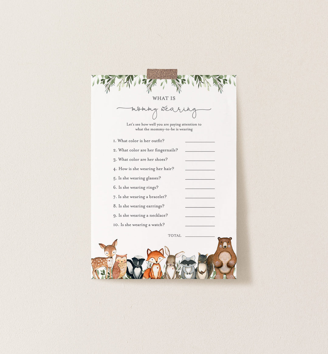 Woodland Animals Baby Shower What Is Mummy Wearing Game Printable