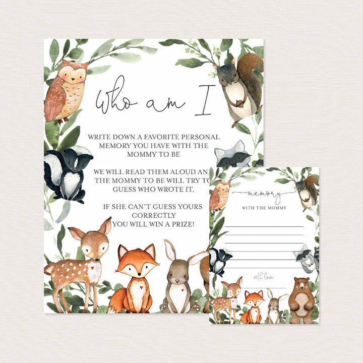 Woodland Animals Baby Shower Who Am I Game Printable