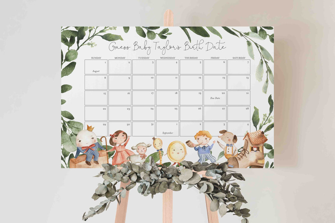 Nursery Rhymes Baby Shower Due Date Calendar Printable