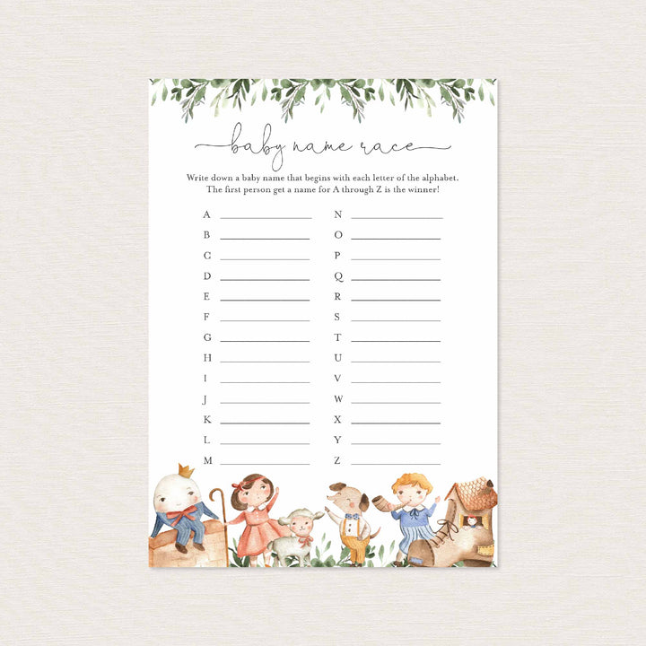 Nursery Rhymes Baby Shower Name Race Game Printable