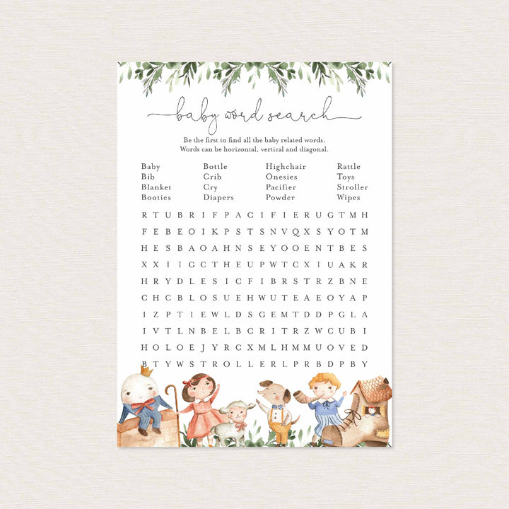 Nursery Rhymes Baby Shower Word Search Game Printable