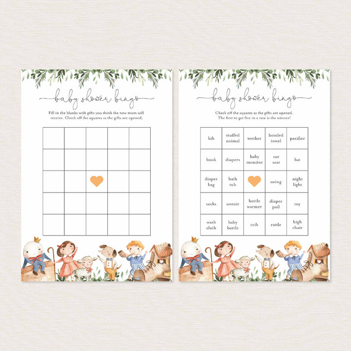 Nursery Rhymes Baby Shower Bingo Game Printable