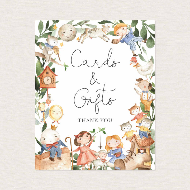 Nursery Rhymes Baby Shower Cards and Gifts Sign Printable