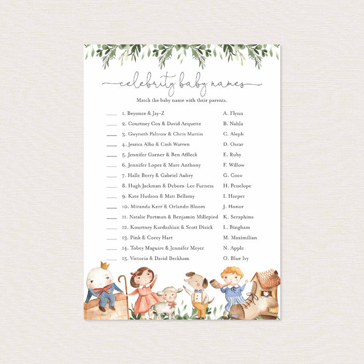 Nursery Rhymes Baby Shower Celebrity Baby Names Game Printable