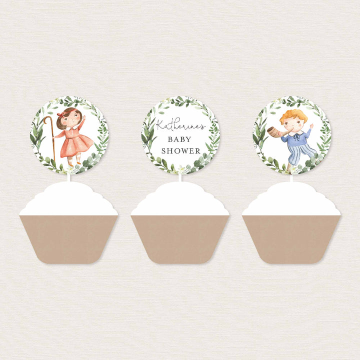 Nursery Rhymes Baby Shower Cupcake Toppers and Cupcake Wrappers Printable