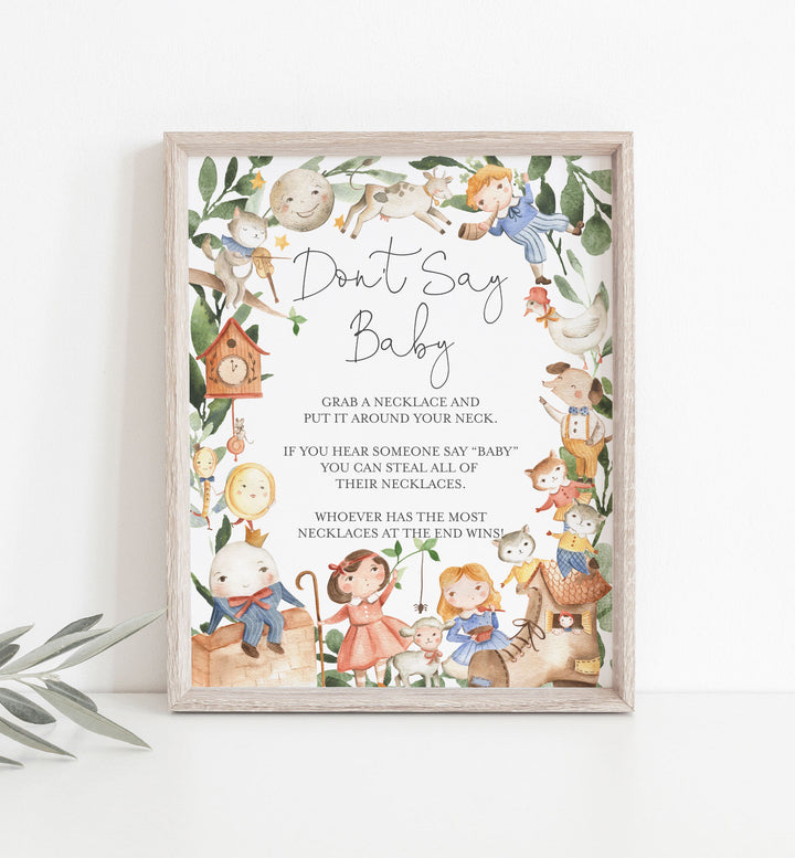 Nursery Rhymes Baby Shower Don't Say Baby Game Printable