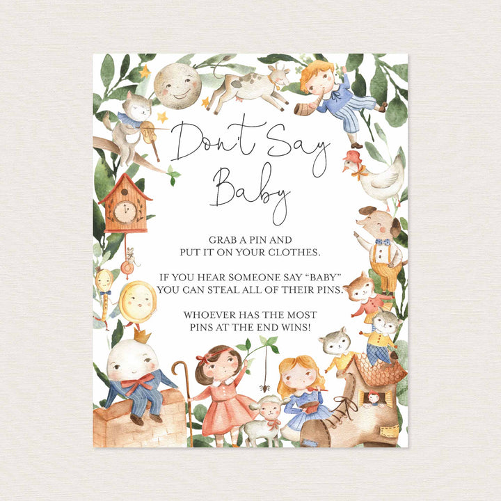 Nursery Rhymes Baby Shower Don't Say Baby Game Printable