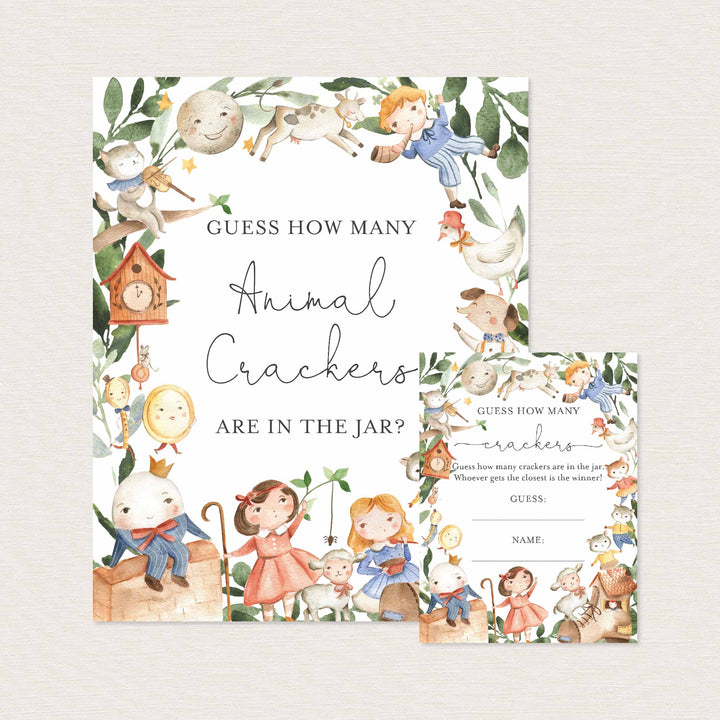 Nursery Rhymes Baby Shower Guess How Many Animal Crackers Game Printable