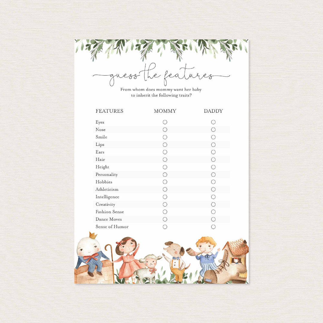 Nursery Rhymes Baby Shower Guess The Features Game Printable