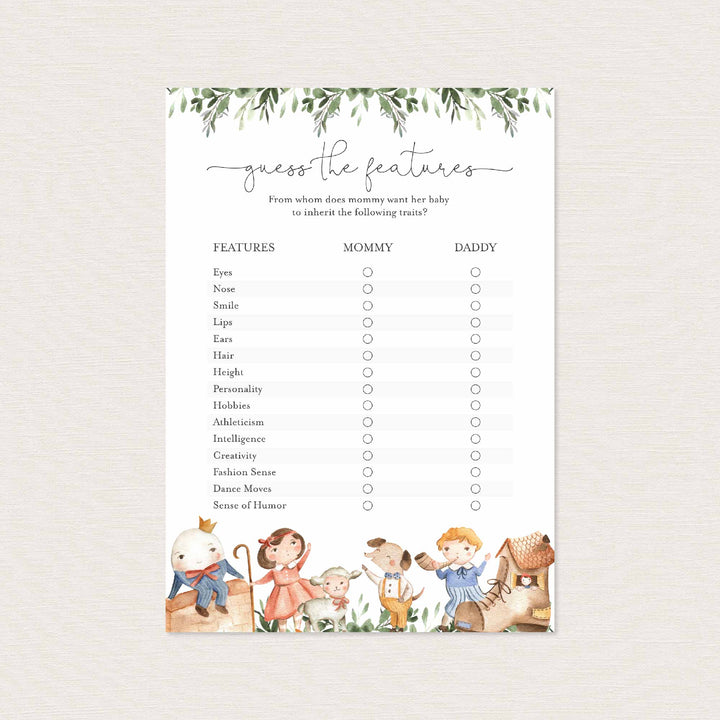 Nursery Rhymes Baby Shower Guess The Features Game Printable