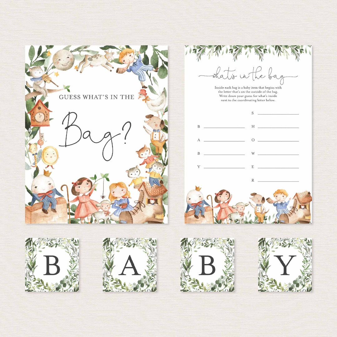 Nursery Rhymes Baby Shower Guess What's In The Bag Game Printable
