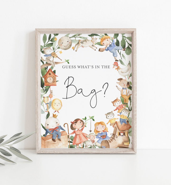 Nursery Rhymes Baby Shower Guess What's In The Bag Game Printable