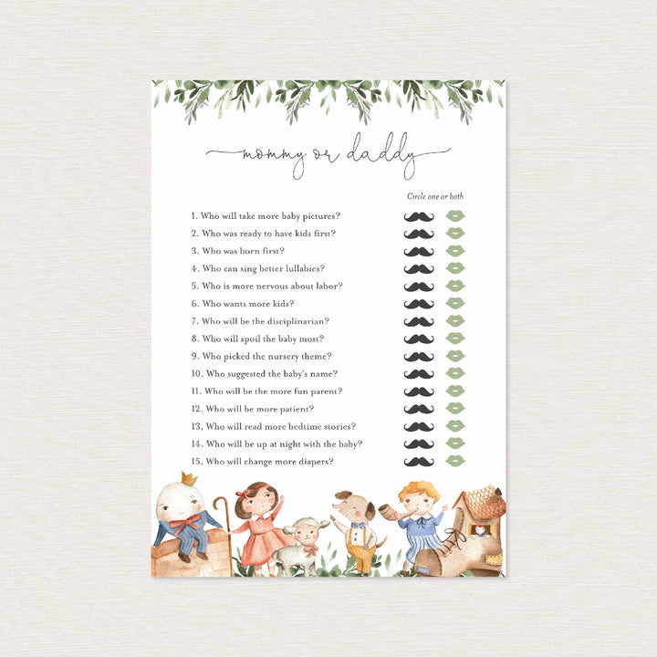 Nursery Rhymes Baby Shower Mummy or Daddy Game Printable