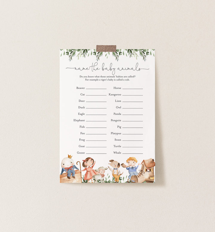 Nursery Rhymes Baby Shower Name The Baby Animals Game Printable