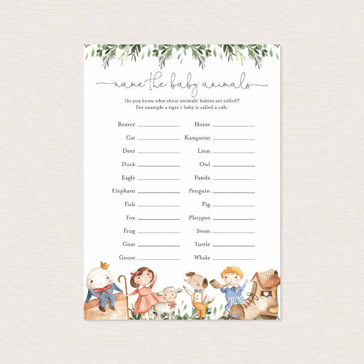 Nursery Rhymes Baby Shower Name The Baby Animals Game Printable