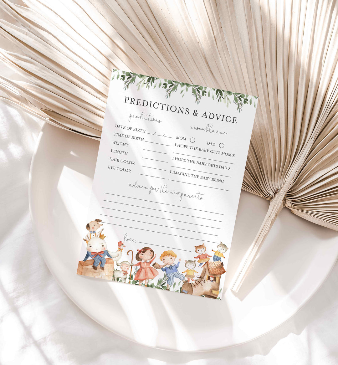 Nursery Rhymes Baby Shower Predictions and Advice Printable