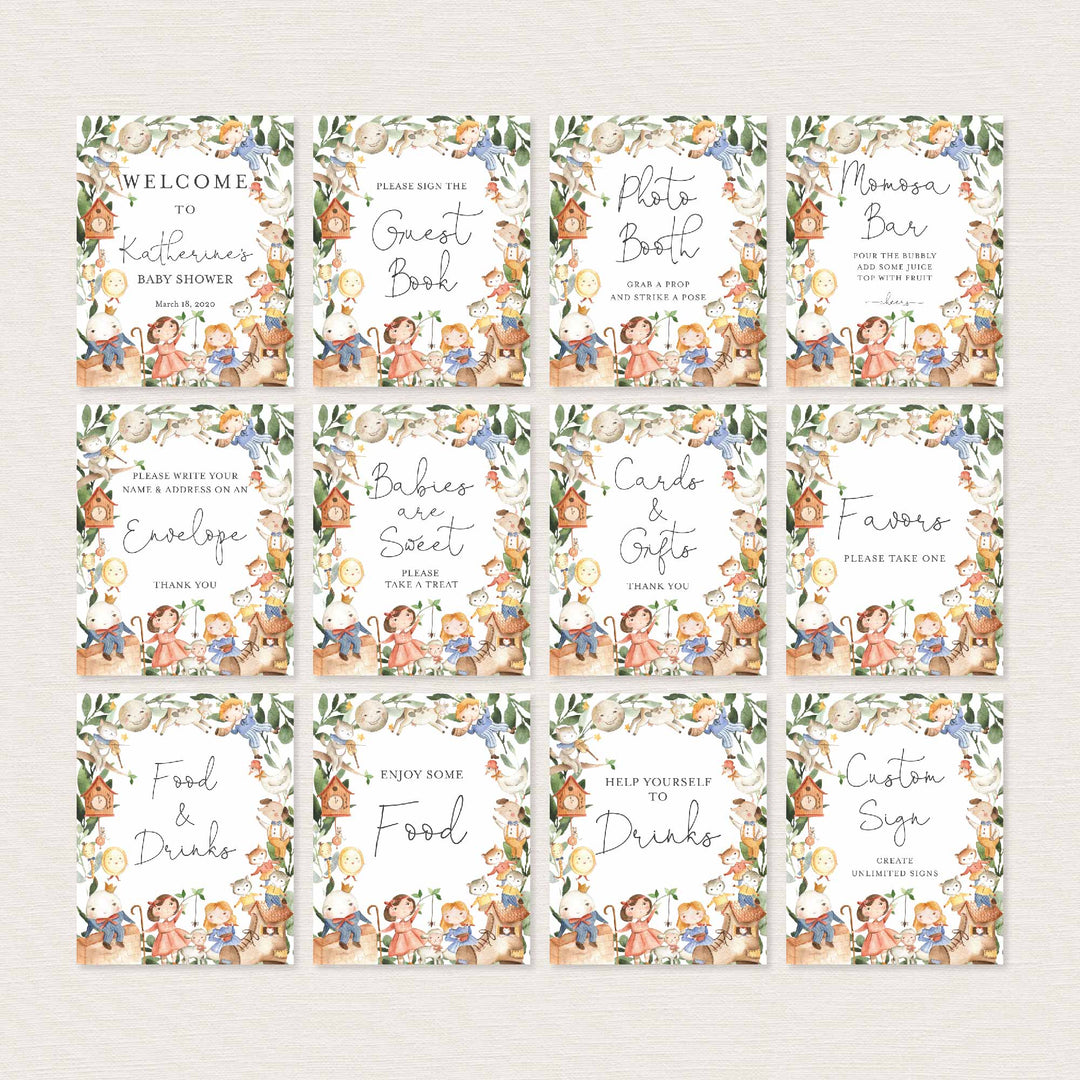 Nursery Rhymes Baby Shower Table Signs Bundle Printable