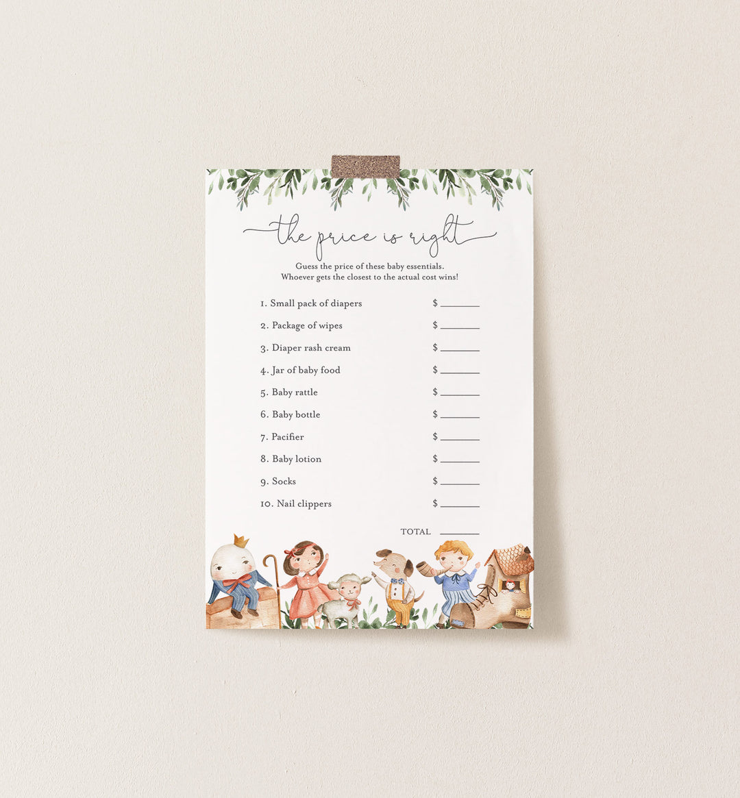 Nursery Rhymes Baby Shower The Price Is Right Game Printable