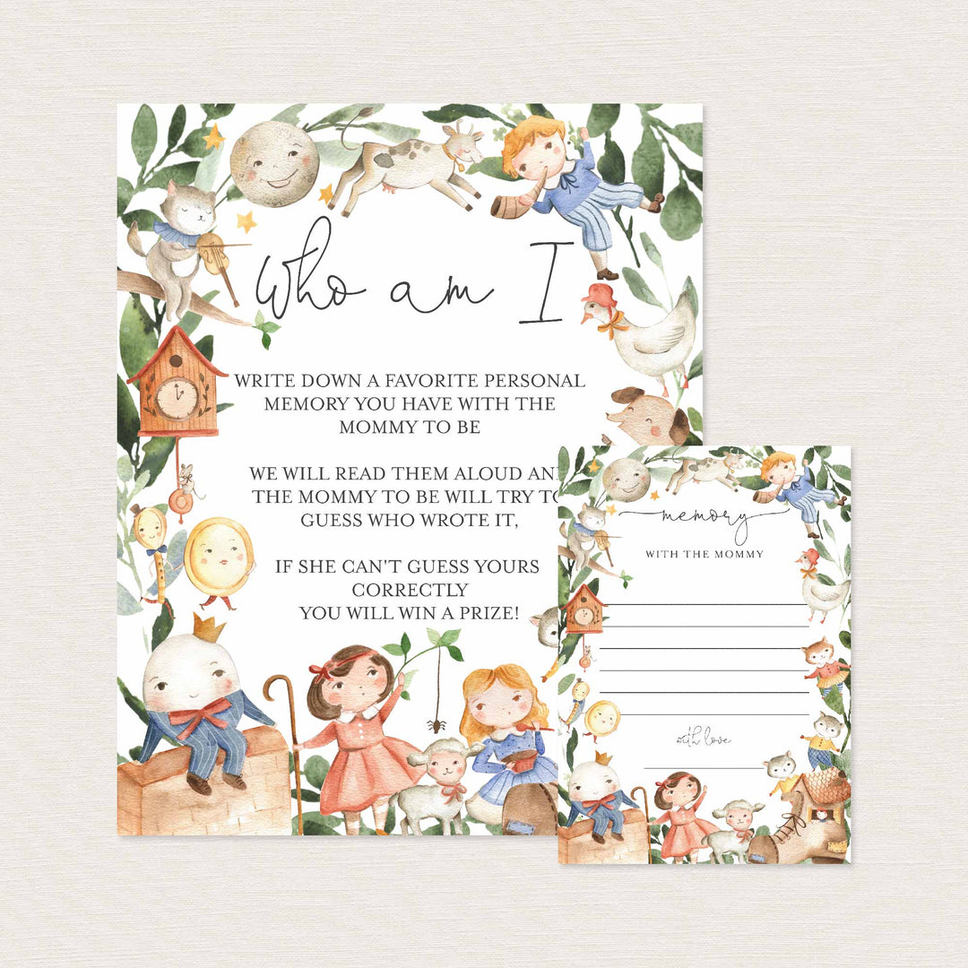 Nursery Rhymes Baby Shower Who Am I Game Printable