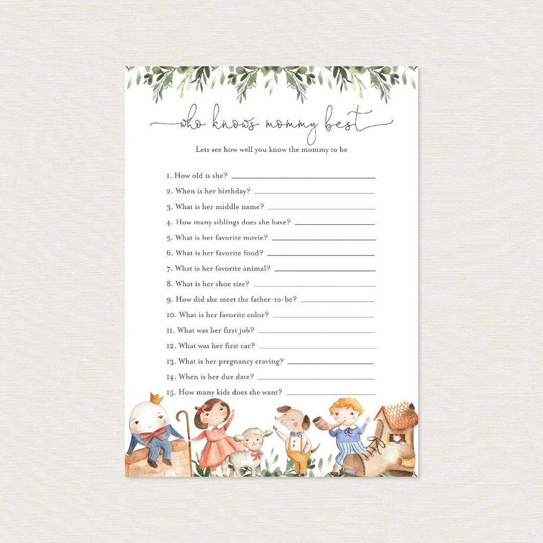 Nursery Rhymes Baby Shower Who Knows Mummy Best Game Printable