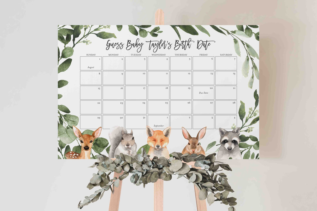 Forest Animals Baby Shower Due Date Calendar Printable